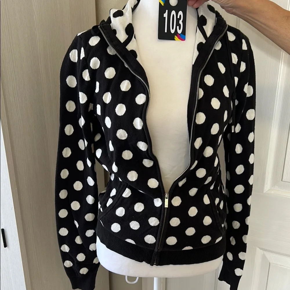 Liz Claiborne Black and White Polka Dot Hoodie Sz S